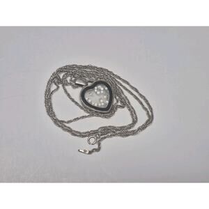 Sterling Silver Necklace Heart Shaped Stone Filled Charm Italy 925